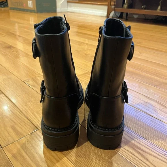 Arizona Jean Co “Tilpa” Women’s Stacked Heel Vegan Leather Moto Combat Boots - Picture 6 of 7